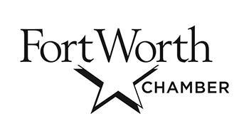 Fort Worth Chamber logo with Fort Worth in large letters, a stylized star beneath, and the word Chamber to the right of the star. The design is in black and white.